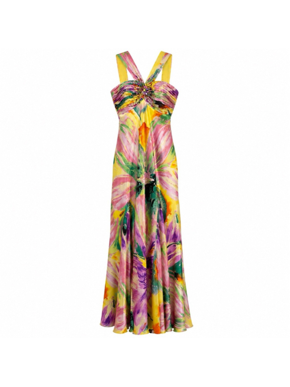 Ignite Evenings Carol Lin Watercolor Floral Embellished Empire Waist Gown 8 Y2K